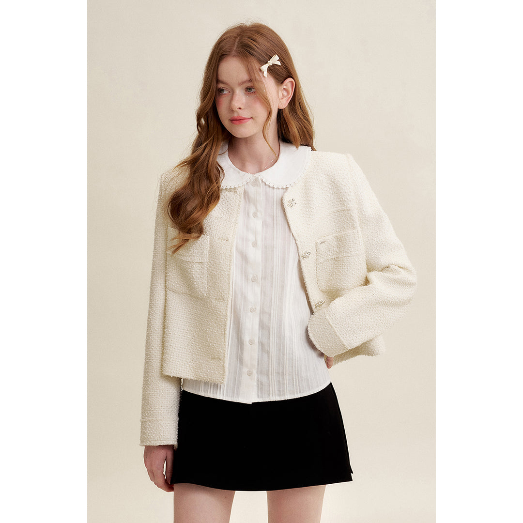 Kroche Organ Texture Embroidery Doll Collar Shirt White