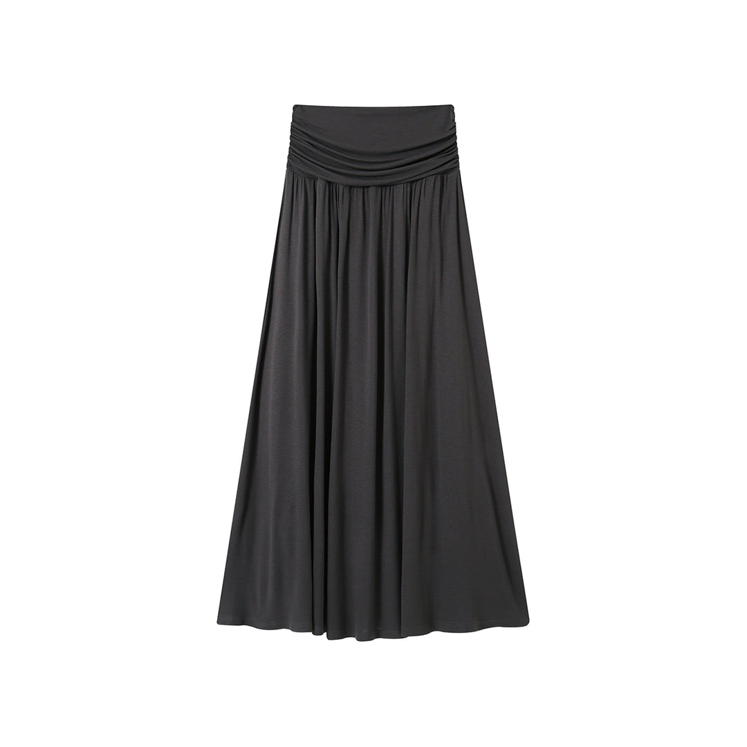 SomeSowe Heaped Ruffle Long Skirt Dark Grey