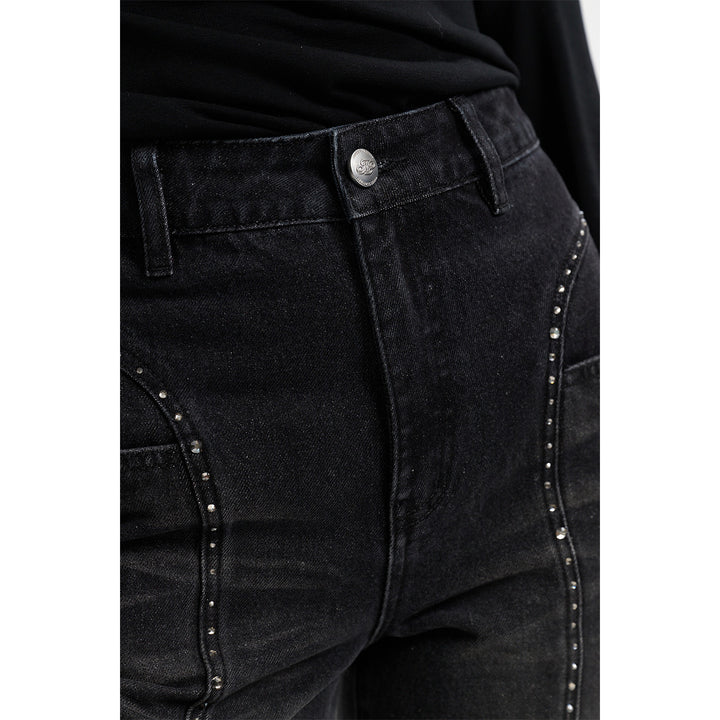 Three Quarters Hotfix Wide-Leg Jeans Dark Gray