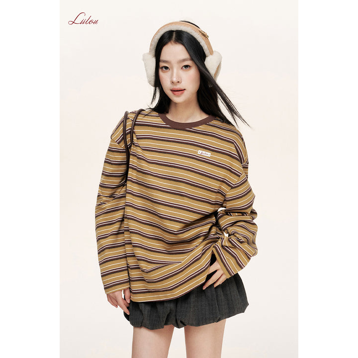 Liilou Athflow Contrast Color Striped L/S Top Brown