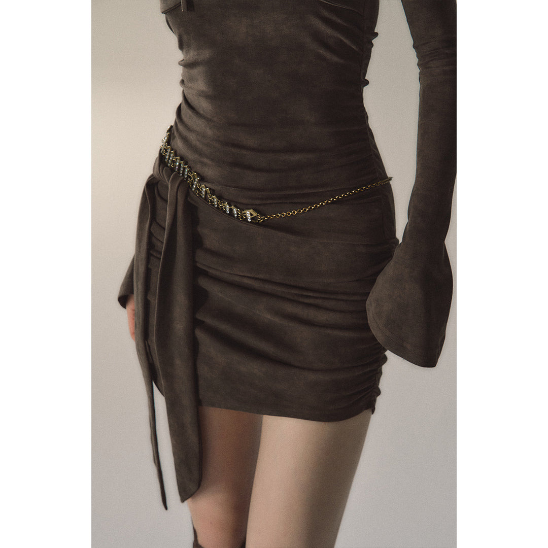 Via Pitti New Chinese String Slim-Fit Dress Brown - Mores Studio
