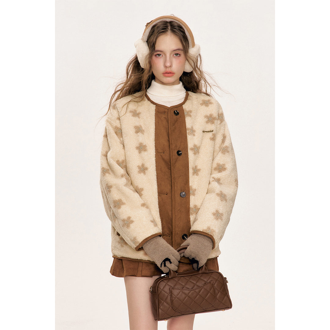 Kroche Reversible Suede Patchwork Padded Fleece Jacket