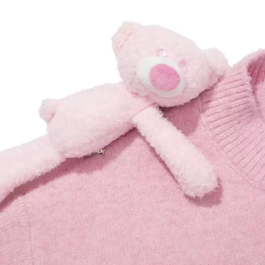 13De Marzo Doozoo Shoulder Bear Short Knit Sweater Pink