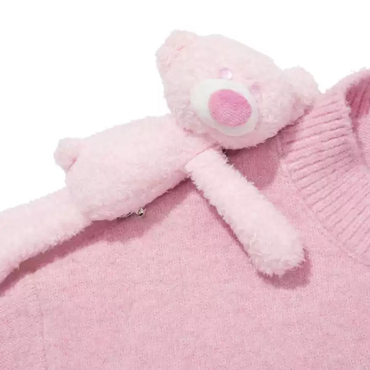 13De Marzo Doozoo Shoulder Bear Short Knit Sweater Pink