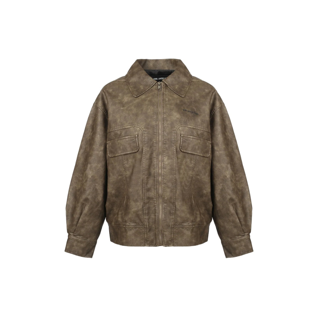 Ann Andelman Vintage Distressed Leather Jacket Dark Brown - Mores Studio