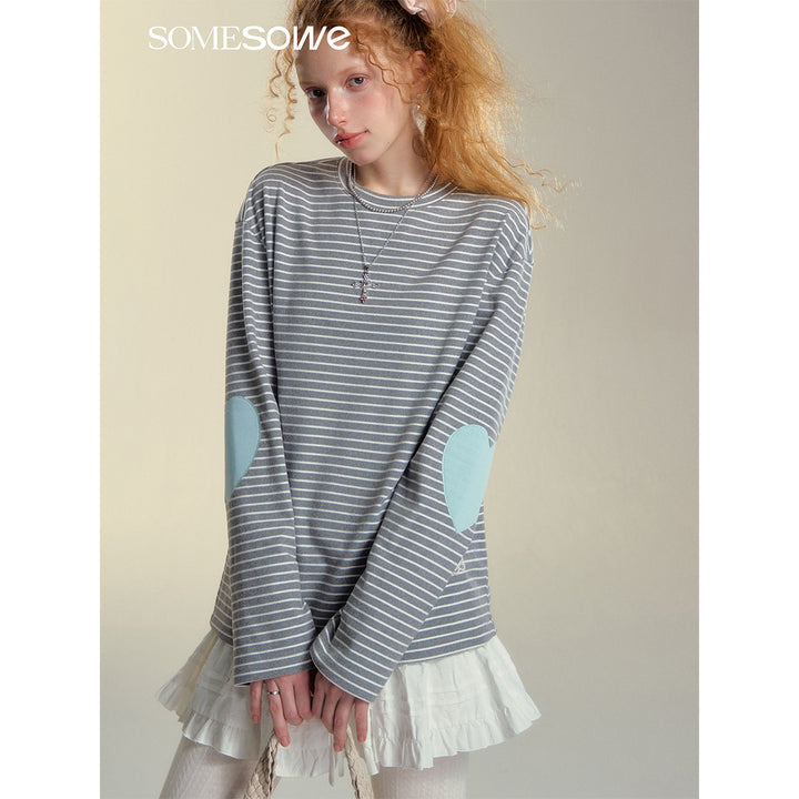 SomeSowe Striped Heart Long Sleeve Top Gray