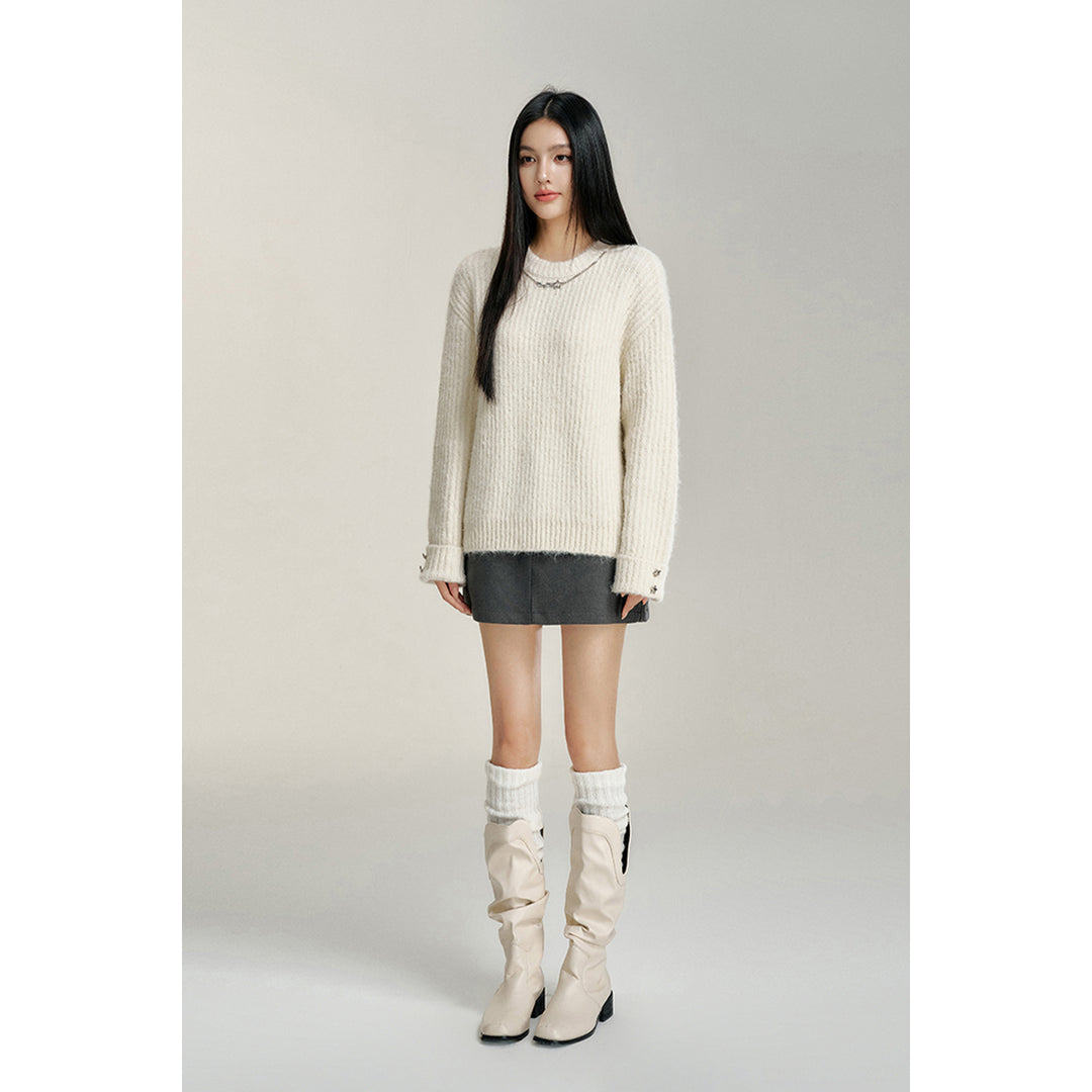 MacyMccoy Chain Loose Knit Sweater White