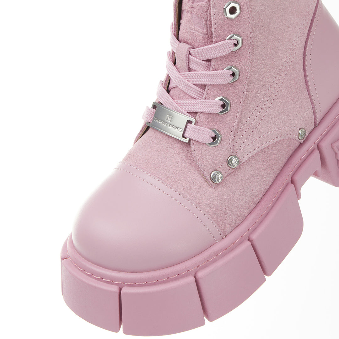 Trapar Waves Thick-Soled Logo Casual Leather Boots Pink