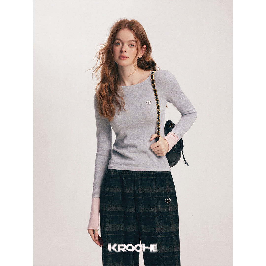 Kroche Color Blocked Cuff Woollen Knit Top Grey - Mores Studio
