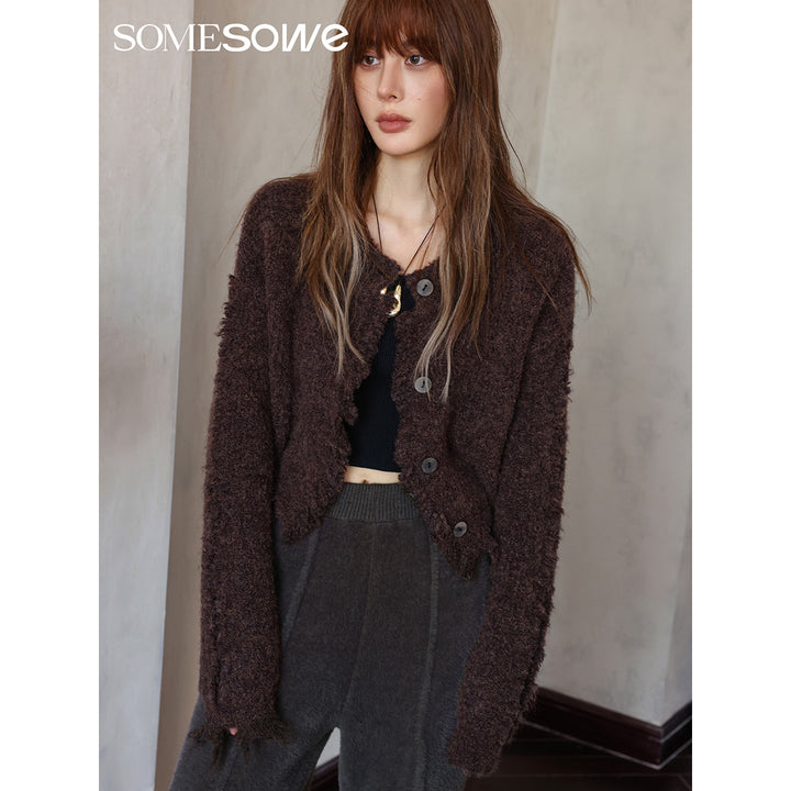 SomeSowe Vintage Destroy Edges Knit Cardigan Brown - Mores Studio