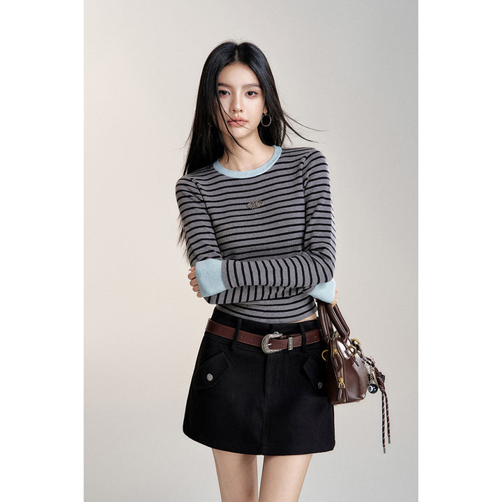 MacyMccoy Striped Slim Knit Top Black Gray