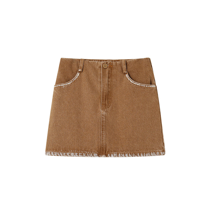 SomeSowe Logo Embroidery Washed Skirt Khaki - Mores Studio