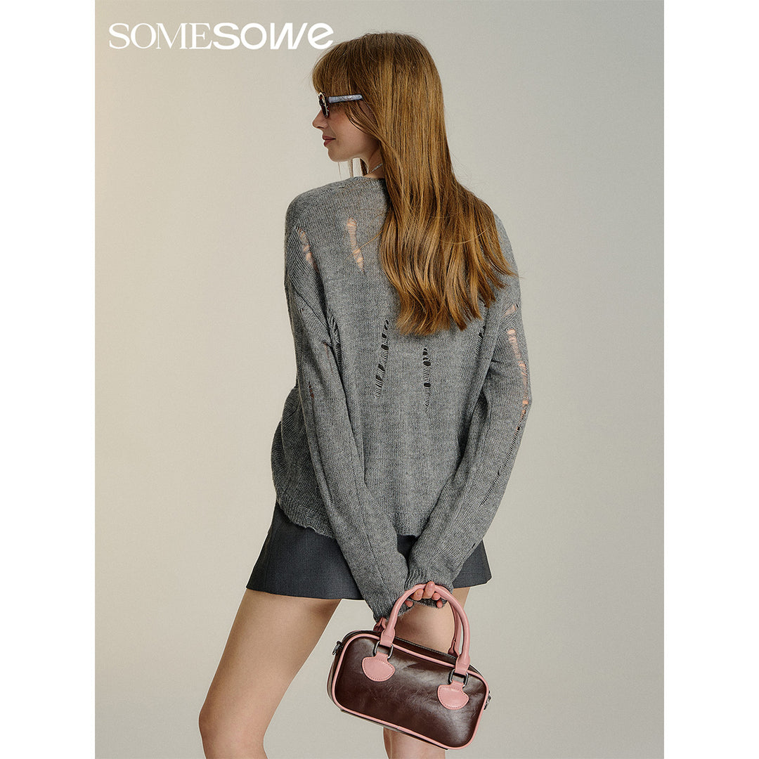 SomeSowe Destroyed Wrinkle Knit Cardigan Gray