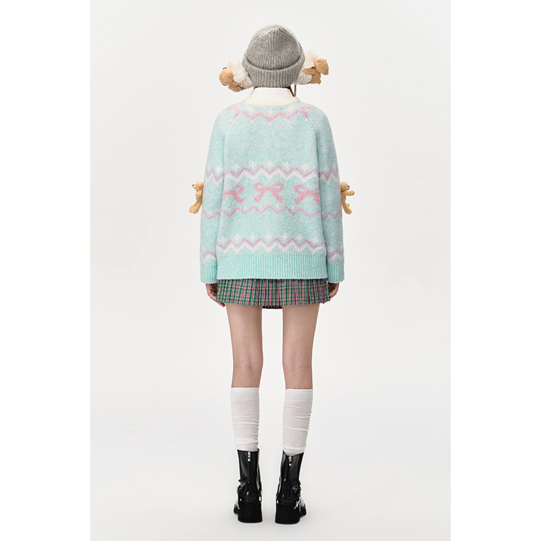 13De Marzo Fair Isle Jacquard Raglan Knit Sweater Green