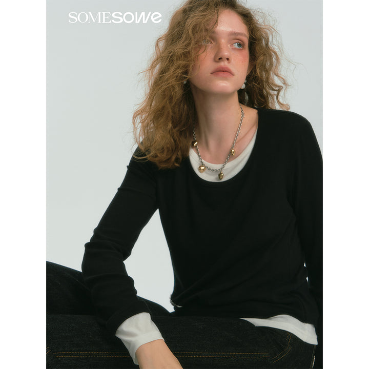 SomeSowe Fake-2-Piece Long Sleeve T-Shirt Black