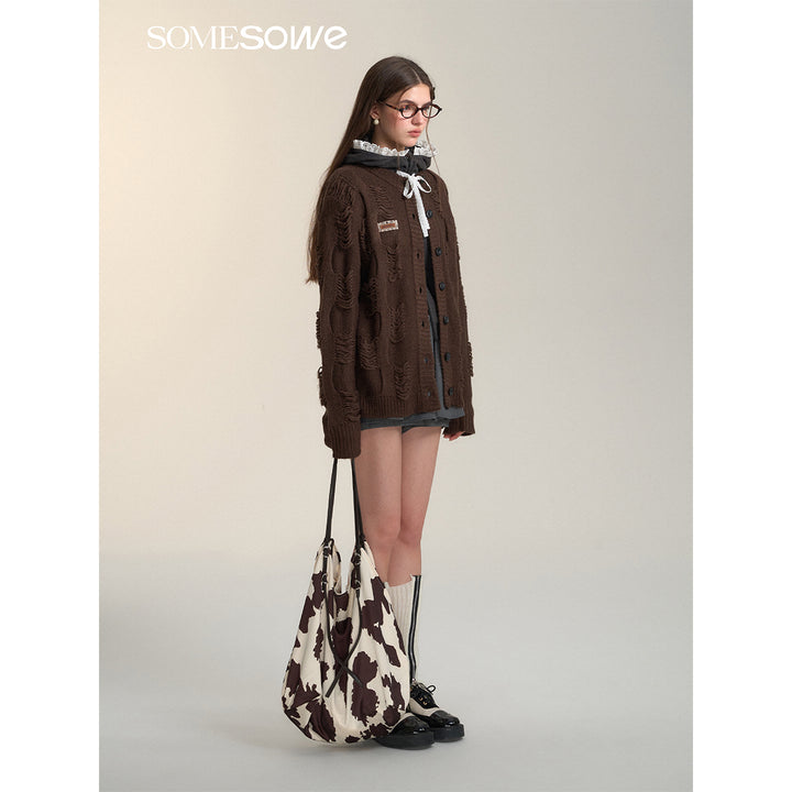 SomeSowe Vintage Destroyed Knit Cardigan Brown