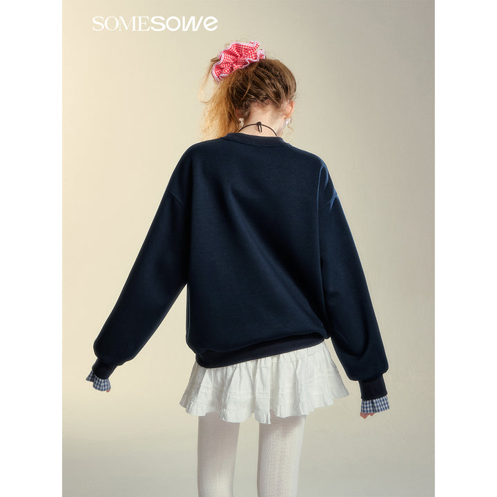 SomeSowe Origami Bow Embroidery Sweatshirt Blue