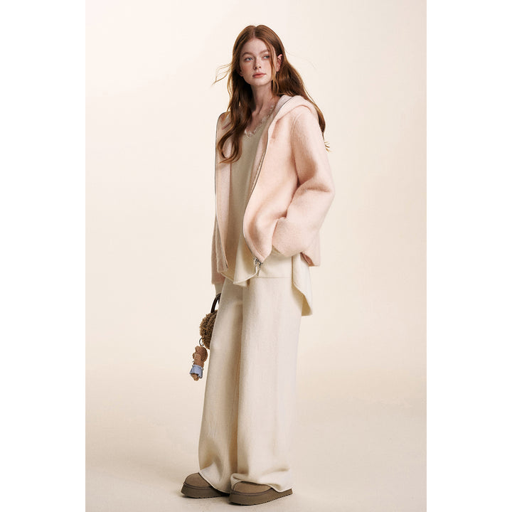 Kroche Elastic-Waist Casual Knit Pants Cream