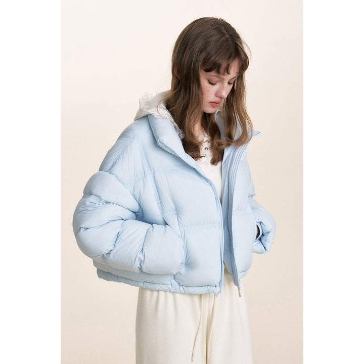 Kroche Stand Collar Short Down Jacket Blue