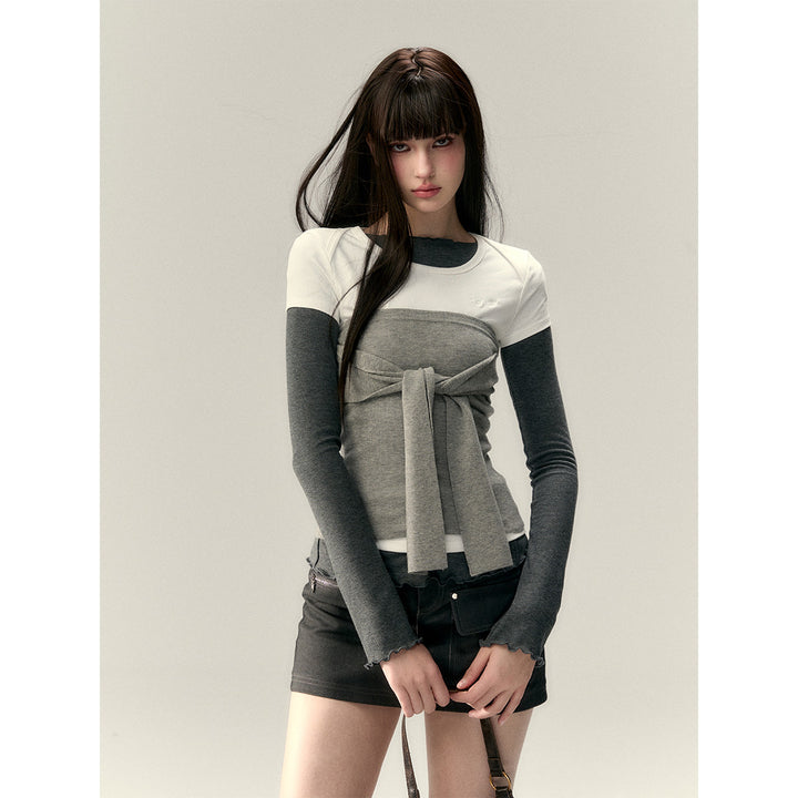 Via Pitti Versatile Tie Knit Slim Tube Top Vest Gray