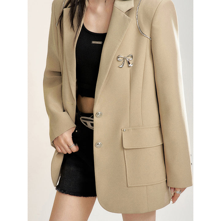 MacyMccoy Sparkly Drill Bow Silhouette Blazer Khaki