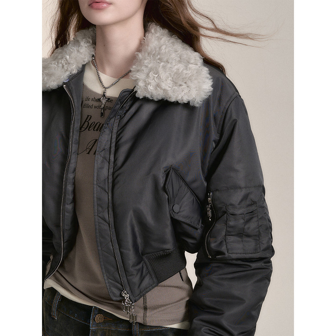 Via Pitti Big Lapel Short Padded Jacket Gray