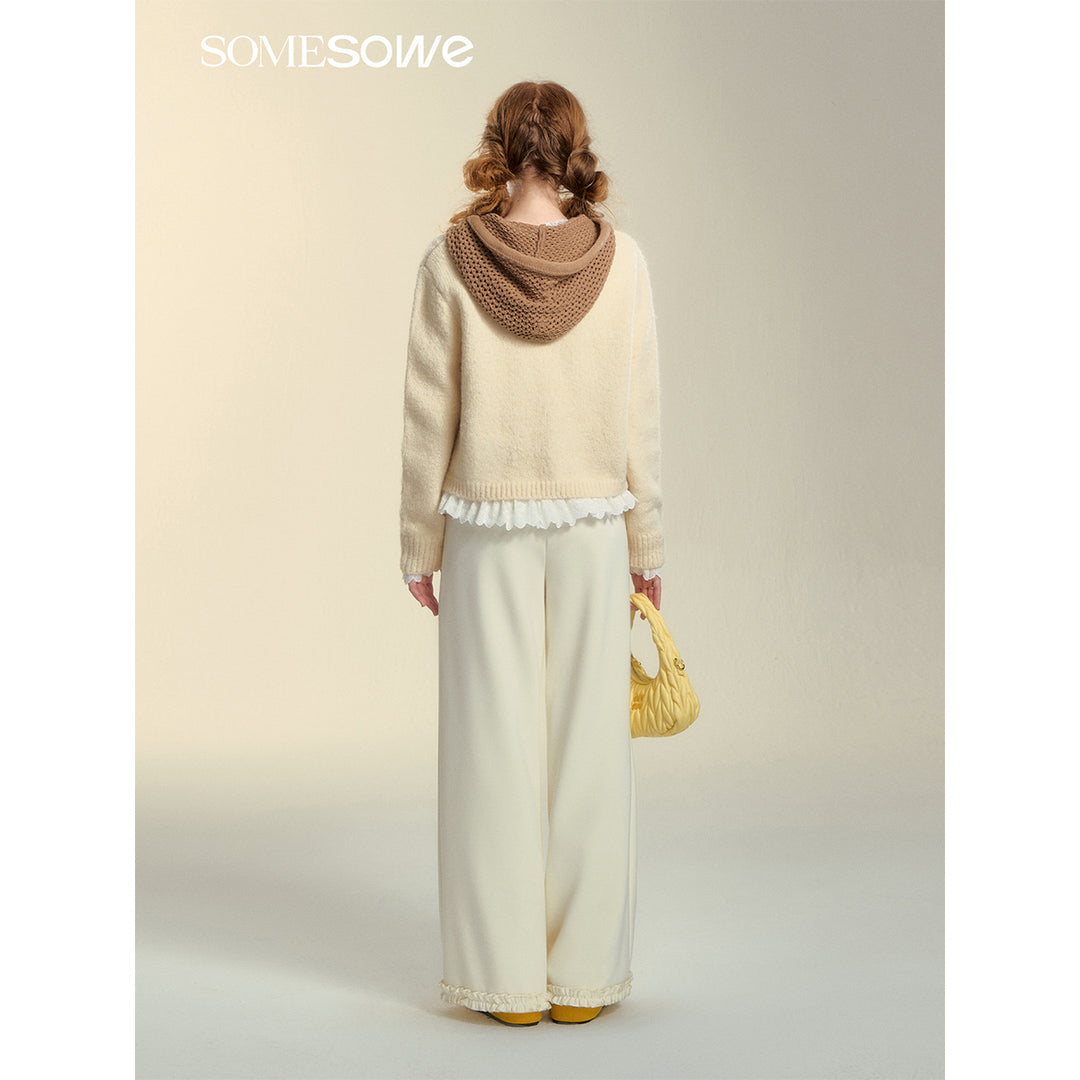 SomeSowe Hollow Out Hooded Knit Sweater Beige