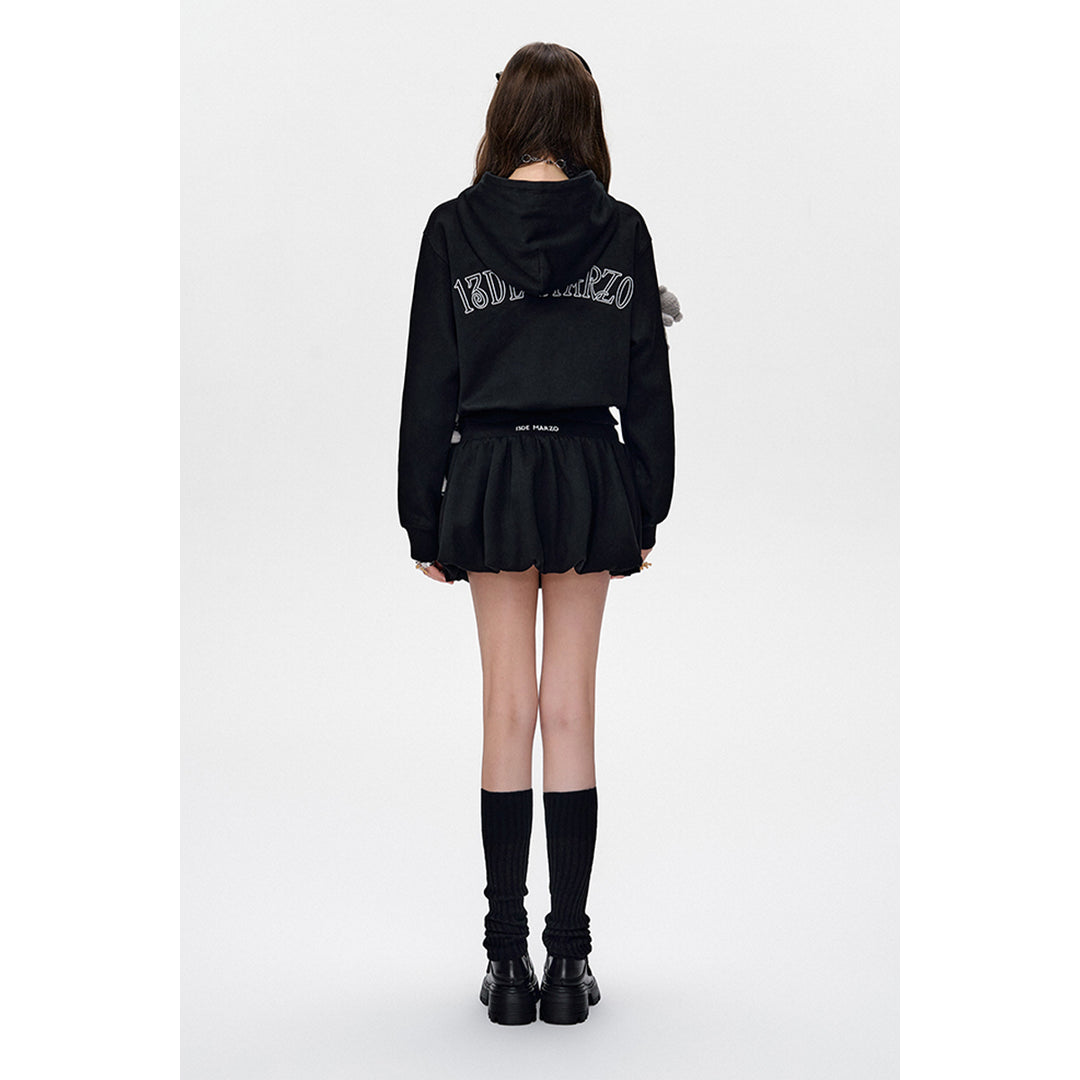 13De Marzo Doozoo Embroidery Logo Short Hoodie Black