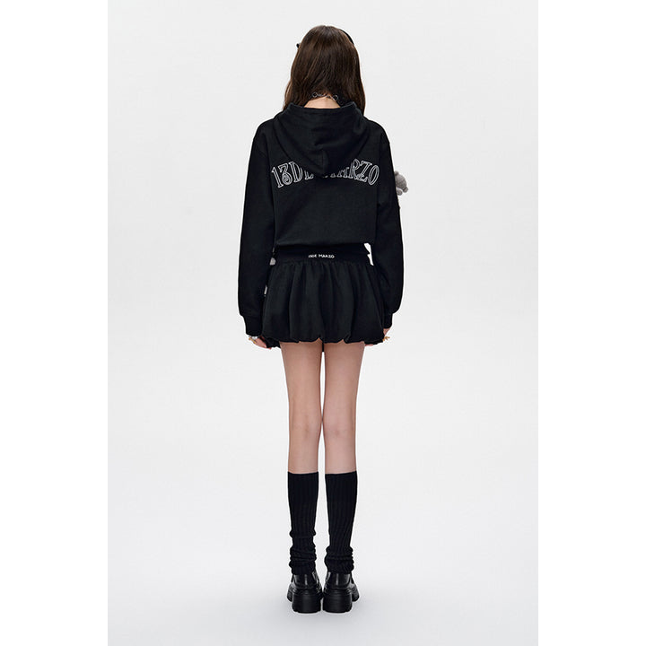 13De Marzo Doozoo Embroidery Logo Short Hoodie Black