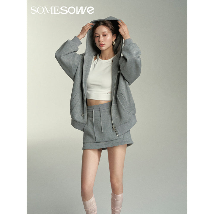 SomeSowe Button-Up Hooded Top Jacket Grey