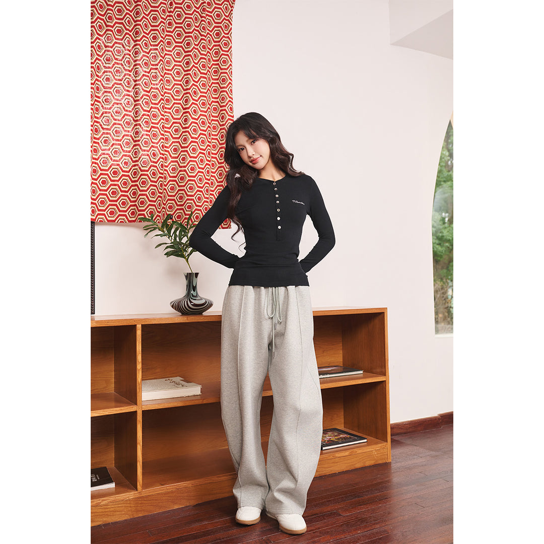 Three Quarters Stretch Loose Fleece-Lined Sweatpants Gray