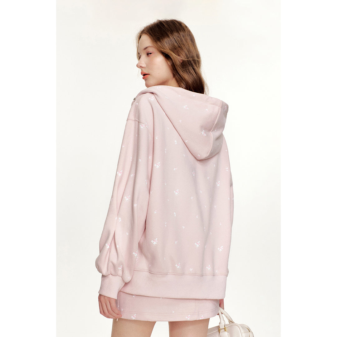 Kroche Rose Printed Casual Hoodie Pink