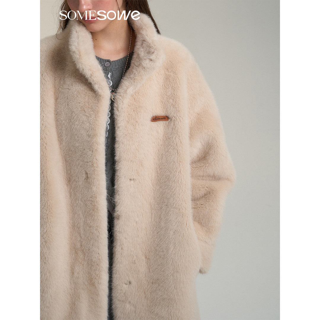 SomeSowe Fluffy Faux Mink Teddy Coat Beige