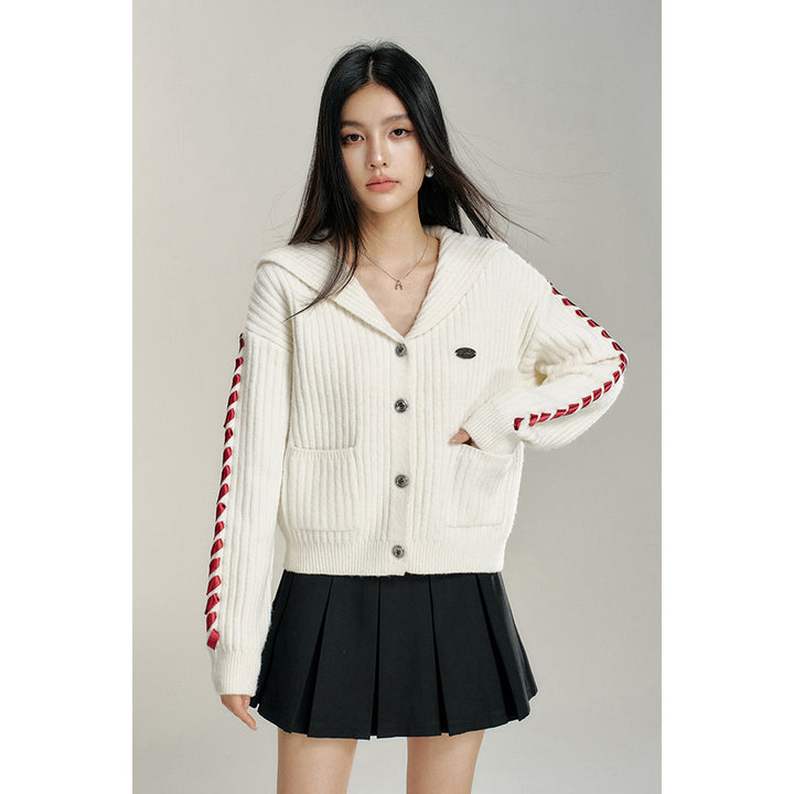 MacyMccoy Big Lapel Ribbon Knit Cardigan White