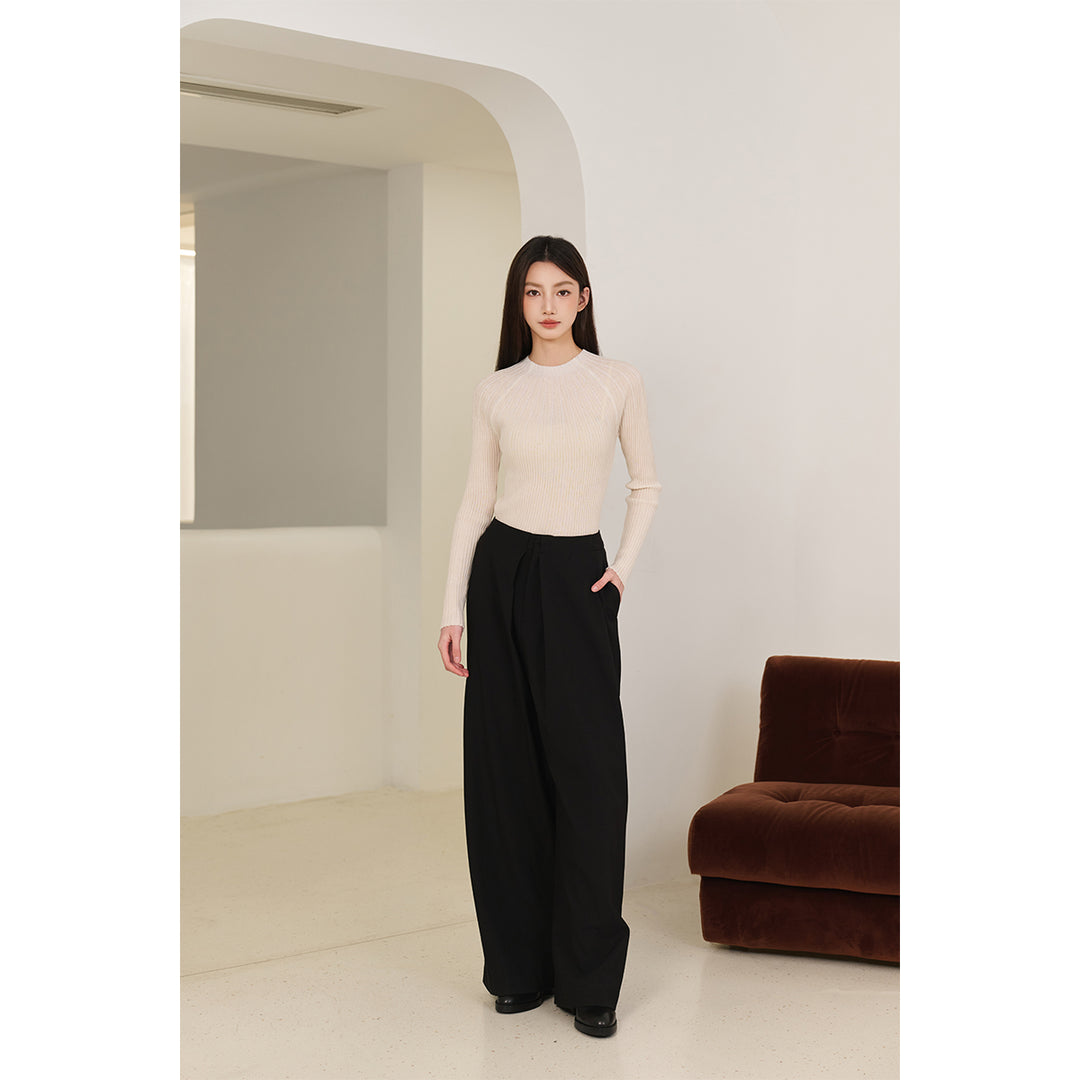 Three Quarters Wrinkled Wide-Leg Suit Pants Black