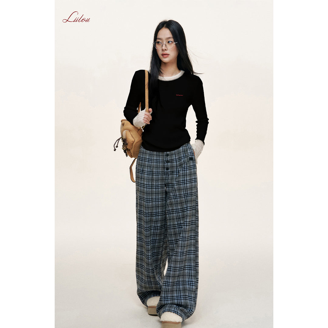 Liilou Mohair Patchwork Woolen Knit Top Black