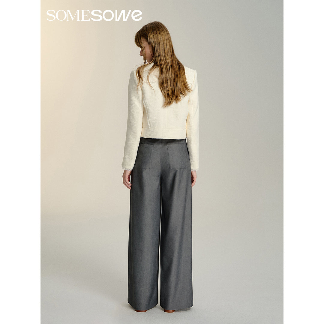 SomeSowe Contrast Color Stitching Wide-Leg Suit Pants Gray