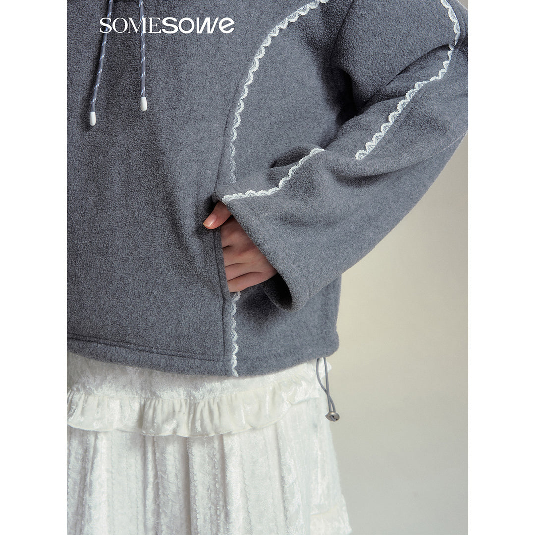 SomeSowe Lace Patchwork Fleece Sweatshirt Gray