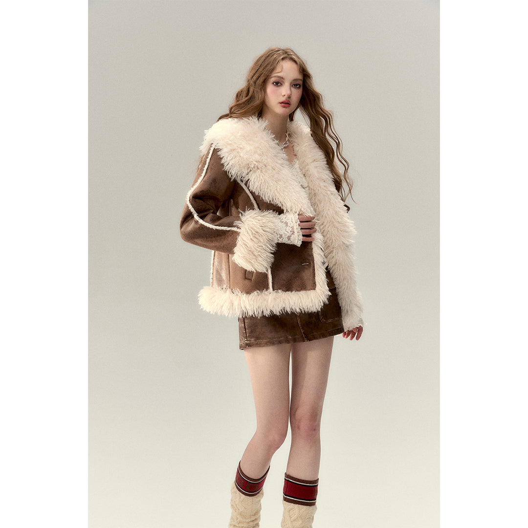 Via Pitti Rabbit Fur Faux Leather Thick Jacket - Mores Studio