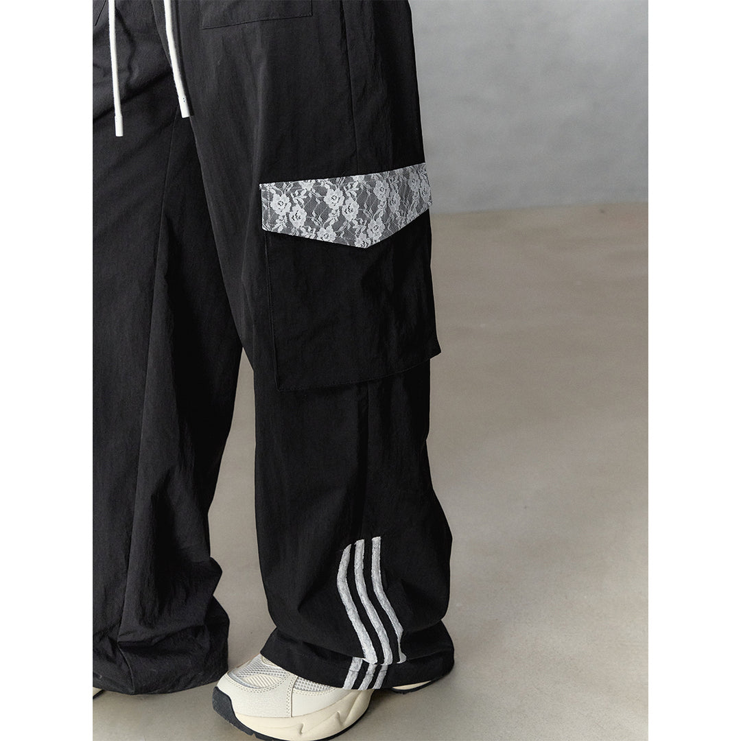 Via Pitti Lace Patchwork Large Pockets Cargo Pants