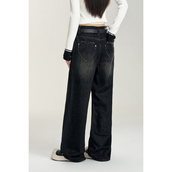 MacyMccoy Heart Pocket Wide-Leg Denim Jeans Black