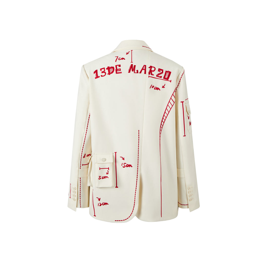 13De Marzo Sketch Line Suit Jacket White - Mores Studio