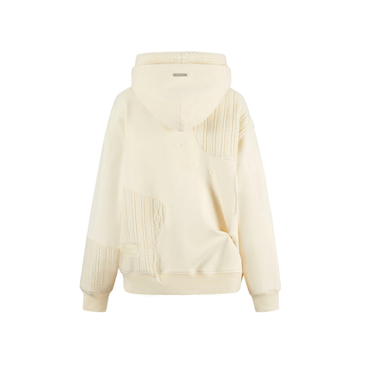 13De Marzo Bear Patchwork Knit Layered Hoodie Beige - Mores Studio