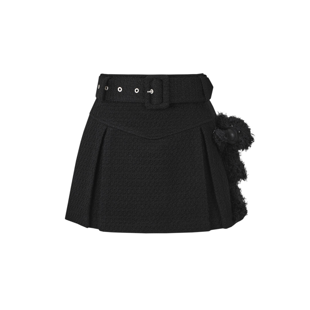 13De Marzo Belt Tweed Skirt Black - Mores Studio