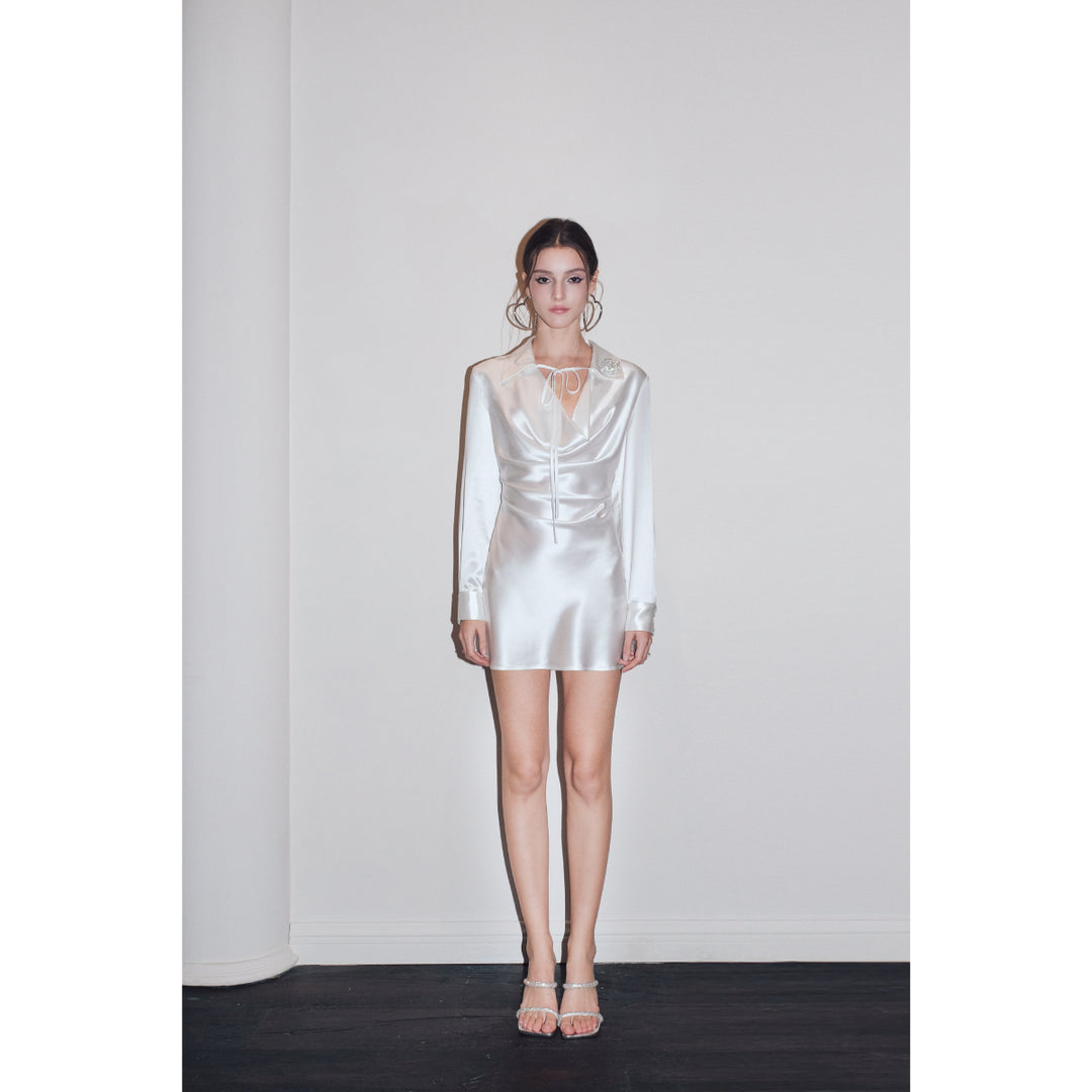 Diana Vevina Acetate Rose Brooch Satin Dress White
