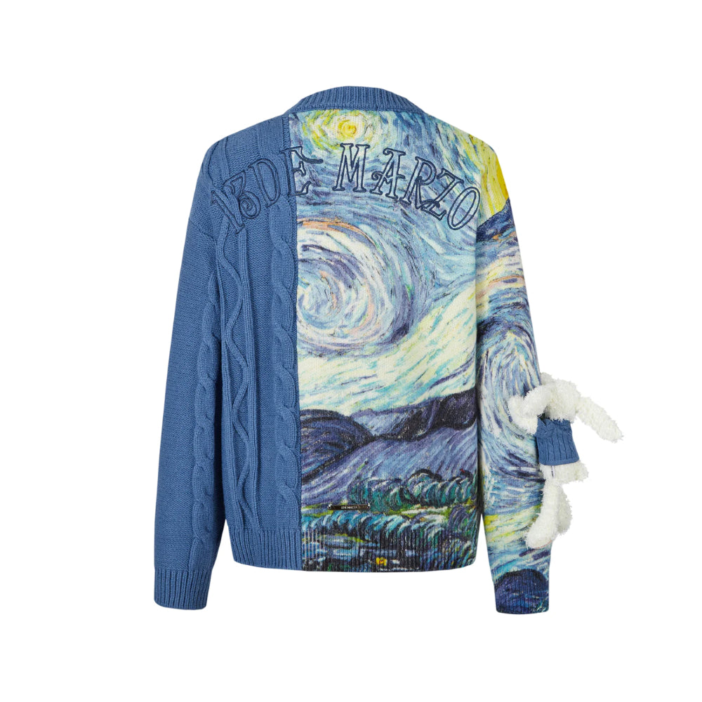 13De Marzo Van Gogh Masterpiece Jacquard Knit Sweater Blue - Mores Studio