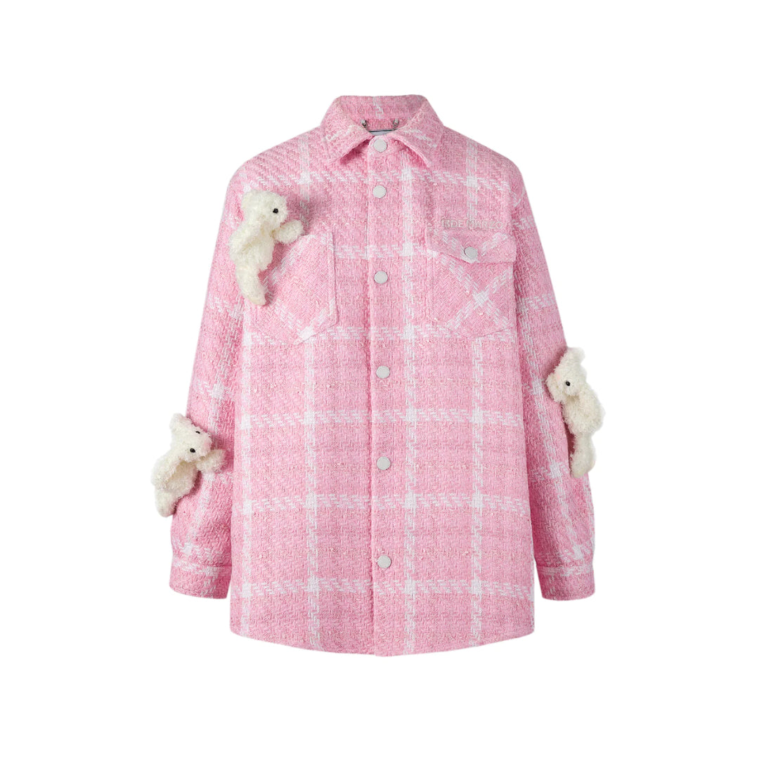 13De Marzo Doozoo Rabbits Tweed Plaid Shirt Pink - Mores Studio
