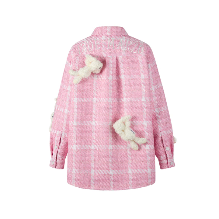 13De Marzo Doozoo Rabbits Tweed Plaid Shirt Pink - Mores Studio