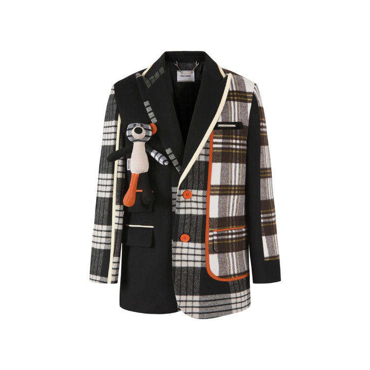 13De Marzo Retro Bear Plaid Patch Suit Jacket - Mores Studio