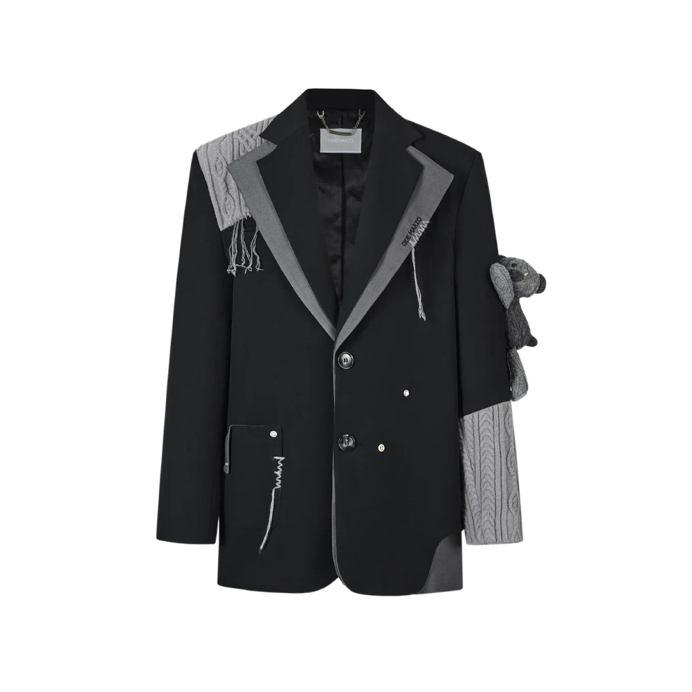 13De Marzo Double Layered Knit Patch Suit Jacket Black - Mores Studio